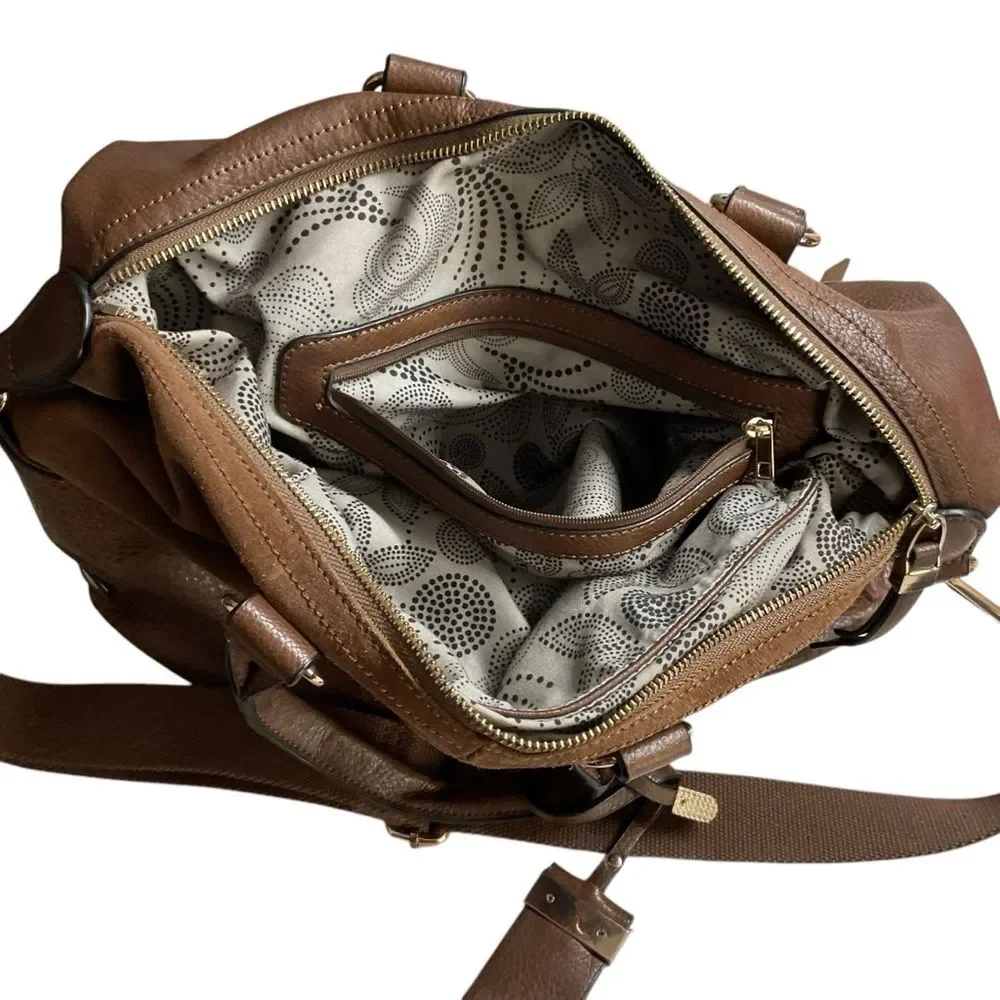 Unbranded Mixed Material Brown Satchel Handbag Detachable Strap Crossbody Bag